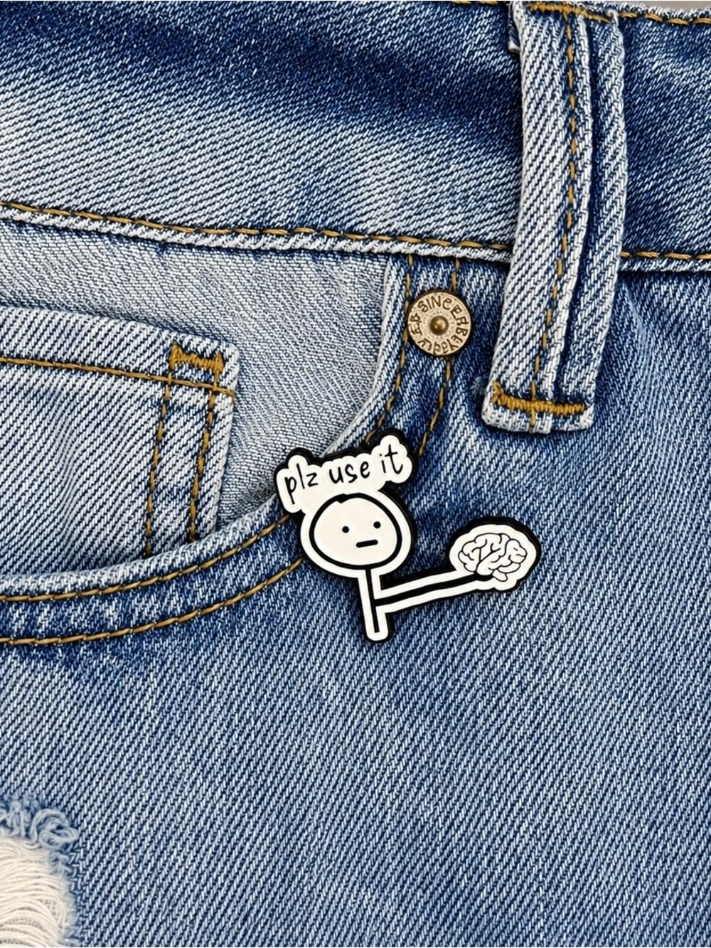 Funny Use Your Brain Enamel Pin Meme Brooch Lapel Pin Cute Sarcastic Badge Gift